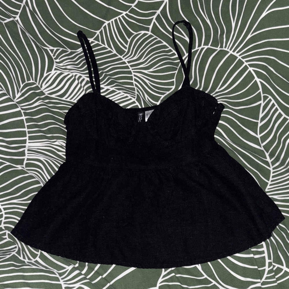 Divided Black Spaghetti Strap Peplum Camisole